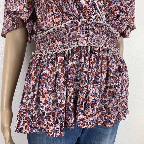 Angie Short Sleeve Surplice Floral Printed Woven Top bohemian Liberty print new - Picture 5 of 8